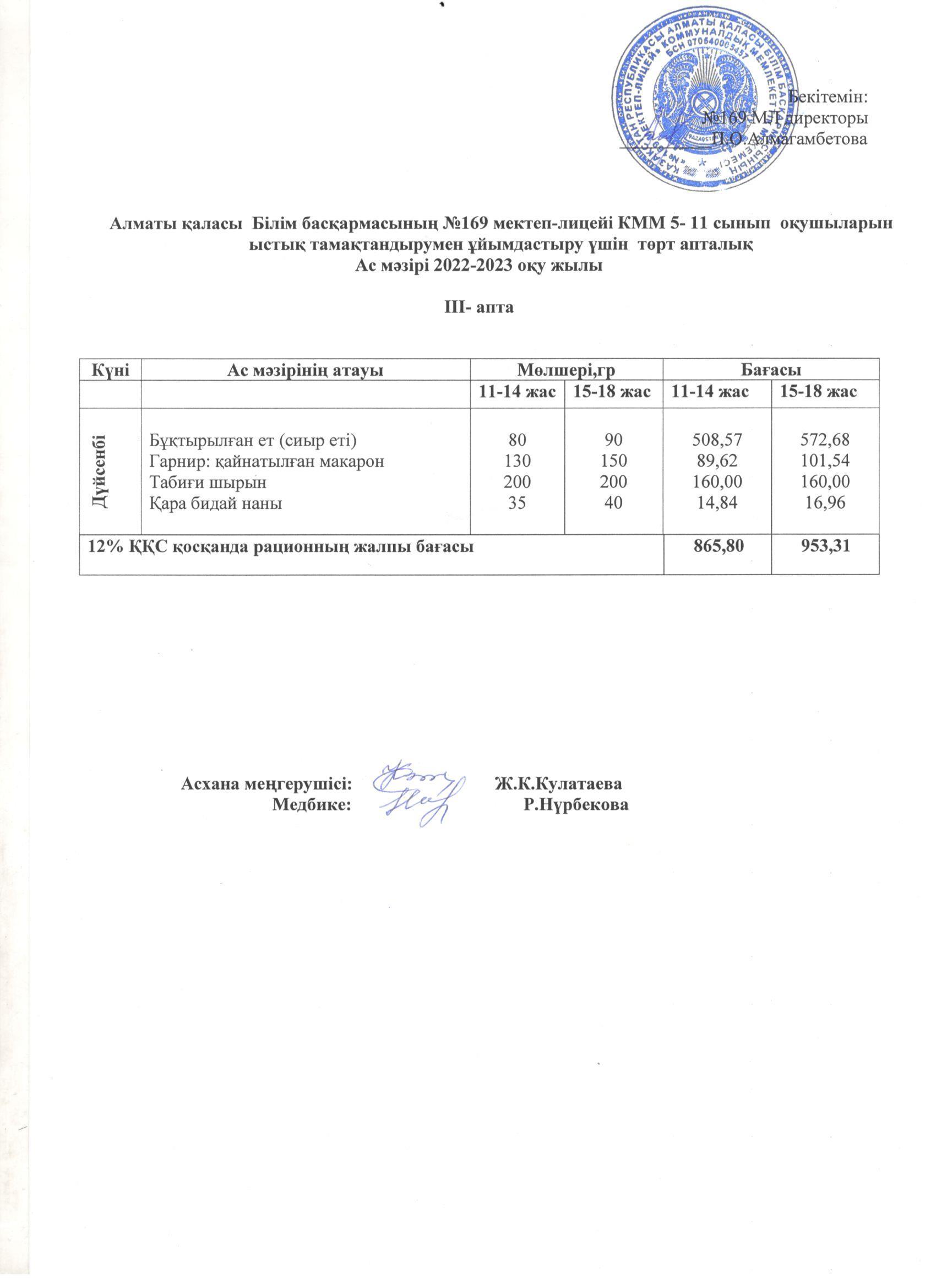 Ас мәзірі 19.12.2022 жыл 1-11 сынып