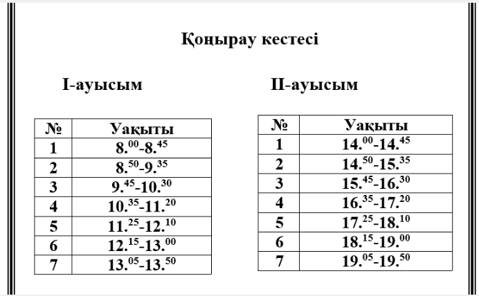 Қоңырау кестесі