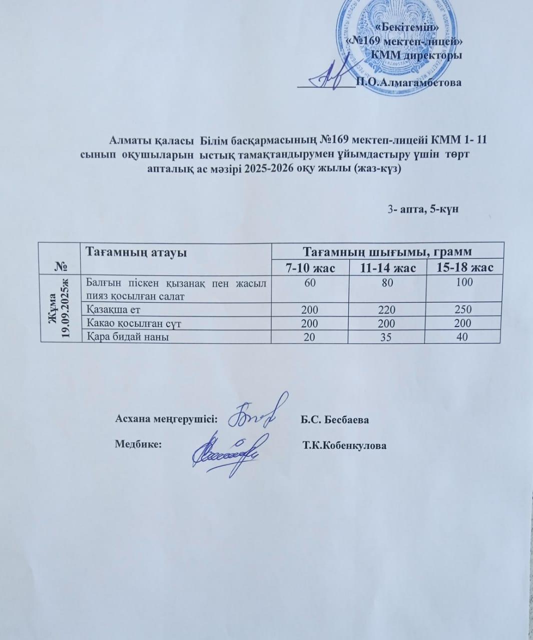 Ас мәзірі 19.09.2025ж