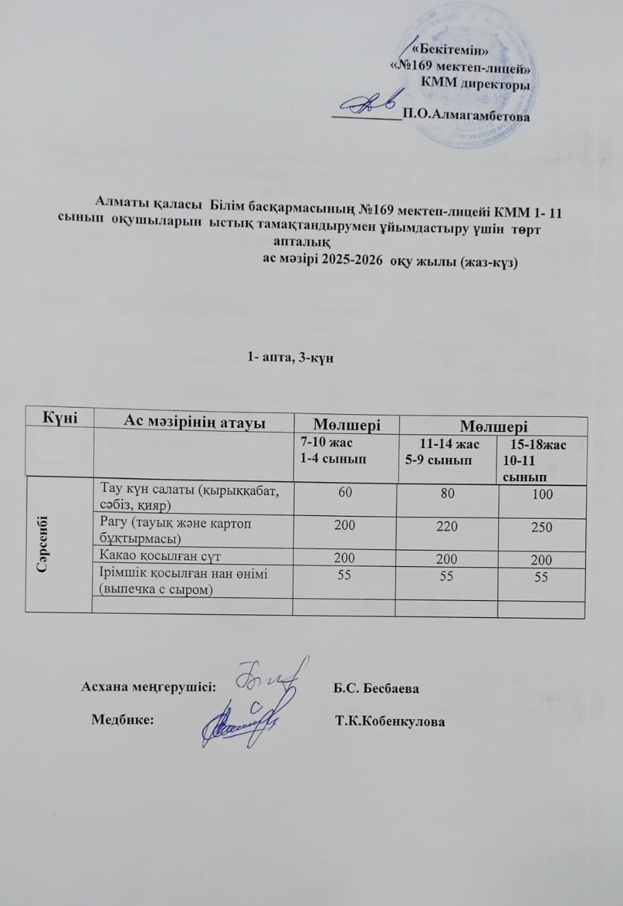 Ас мәзірі 05.11.2025ж