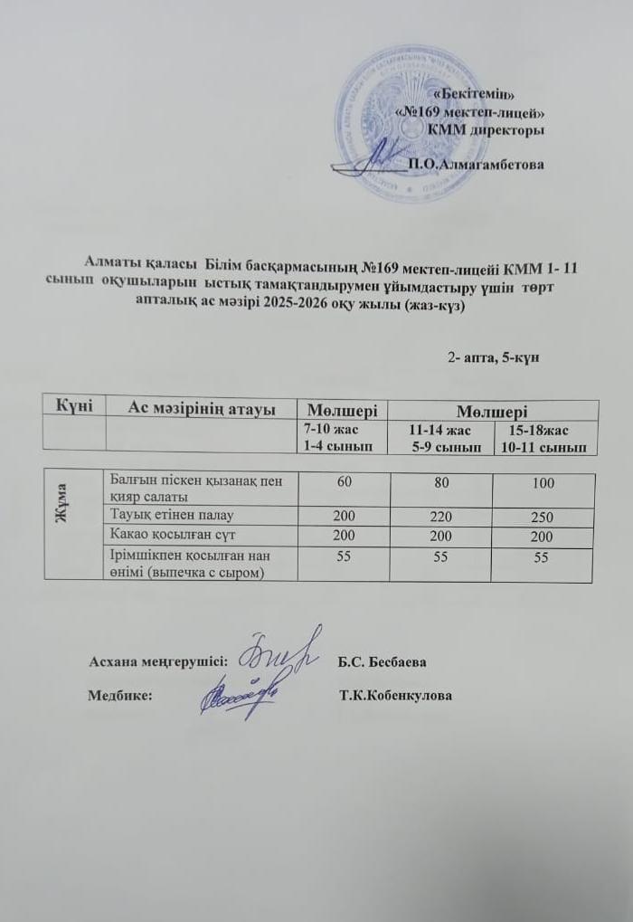 Ас мәзірі  14.11.2025ж