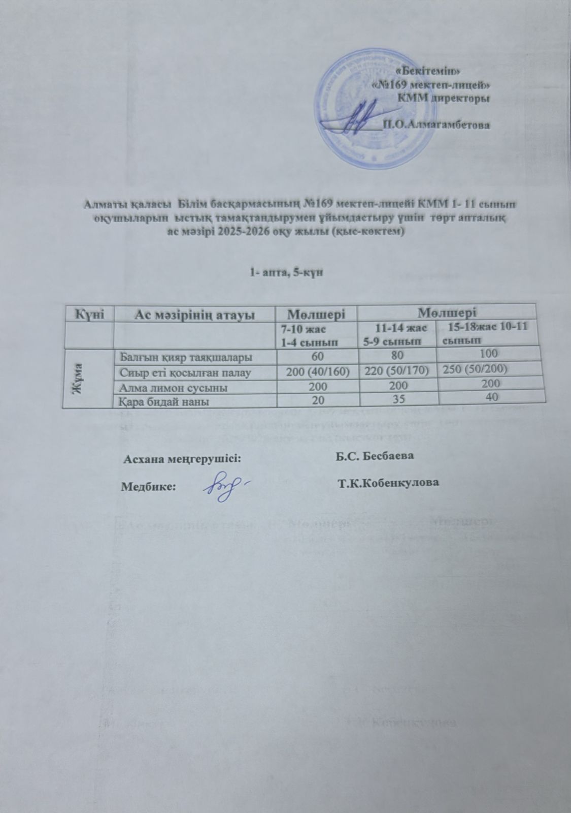 Ас мәзірі 09.01.2026